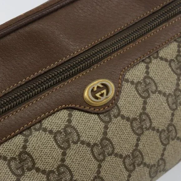 GUCCI GG Supreme Clutch Bag PVC Leather Beige Gold 014 58 6086 Auth bs31128 - Picture 9 of 16